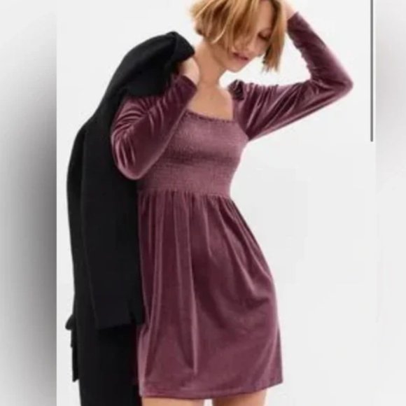 Smocked Velvet Mini Dress - Picture 3 of 9